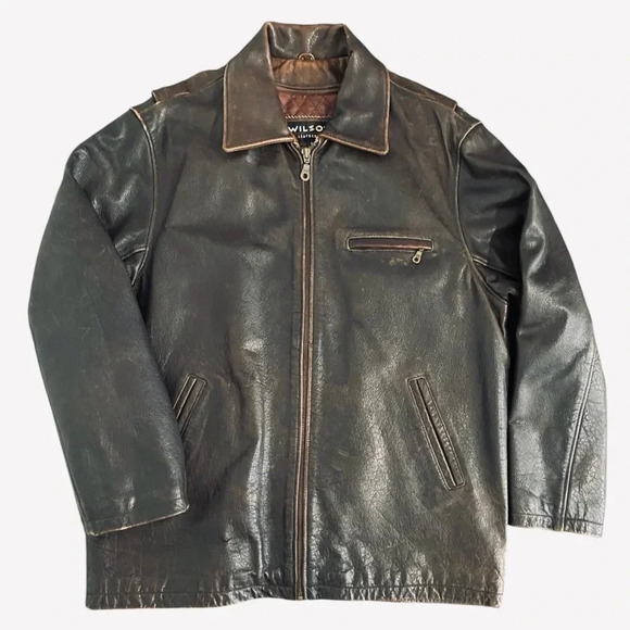 Vintage Wilsons Leather Coat Jacket Distressed Heavyweight Thinsulate - Picture 1 of 14